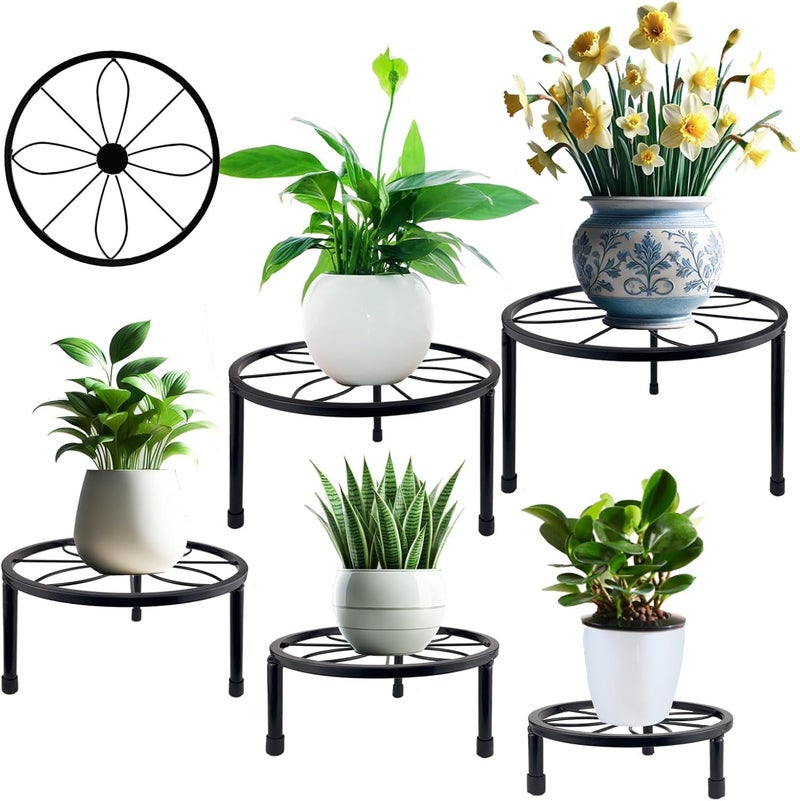 HENABLE 5 Packs Metal Plant Stand Indoor, Outdoor Black Plant Stand for Multiple Plant, Rustproof Iron Round Heavy Duty Flower Pot Stand, Plant Shelf for Planter Garden Home - Image 1